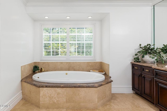 15450 Briarwood Dr, Sherman Oaks, CA 91403 - full bath with a bath, vanity, baseboards, tile patterned floors, and recessed lighting
