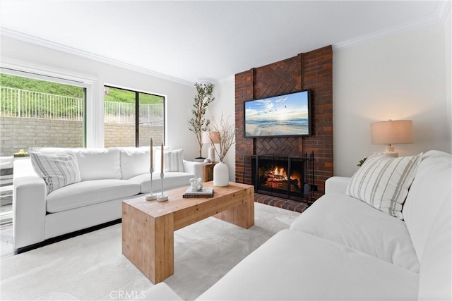 28705 Charreadas, Laguna Niguel, CA 92677 - living area featuring crown molding, a fireplace, and light colored carpet