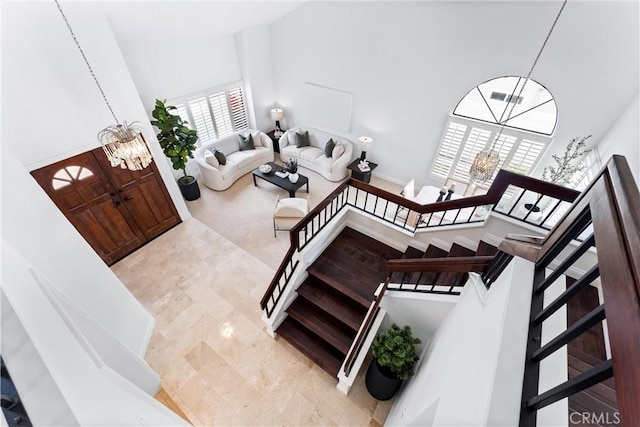28705 Charreadas, Laguna Niguel, CA 92677 - stairway with a high ceiling and a chandelier