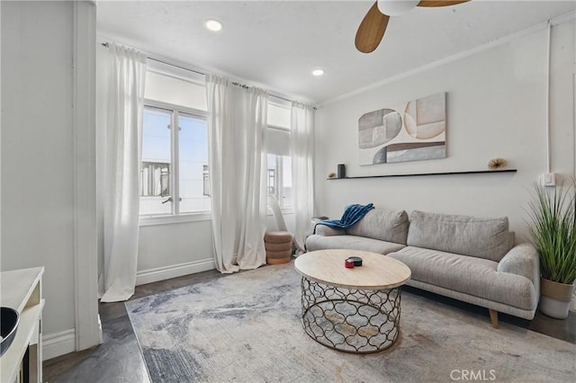 140 Linden Ave Unit 615, Long Beach, CA 90802 - living room featuring baseboards, ceiling fan, and recessed lighting