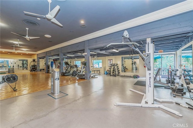 140 Linden Ave Unit 615, Long Beach, CA 90802 - workout area with ornamental molding and a ceiling fan