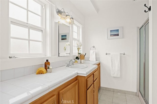 859 N Chester Ave, Pasadena, CA 91104 - full bathroom with a shower stall, tile patterned floors, vanity, and baseboards