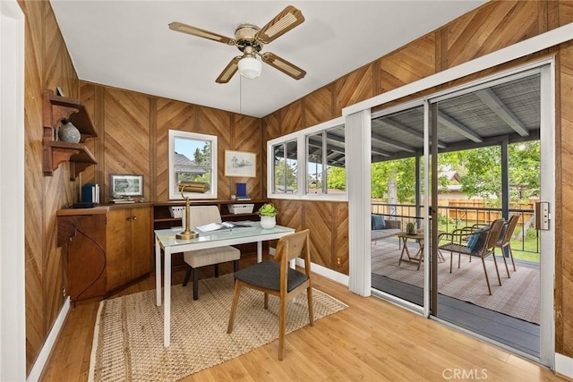 859 N Chester Ave, Pasadena, CA 91104 - office space featuring wood walls, a ceiling fan, and light wood-style floors