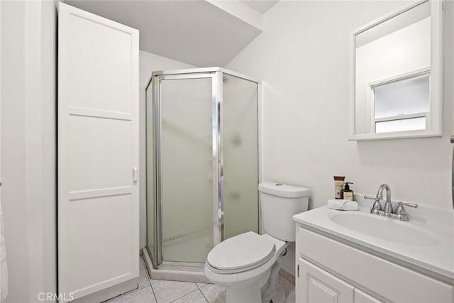 859 N Chester Ave, Pasadena, CA 91104 - bathroom featuring a stall shower, vanity, toilet, and tile patterned floors