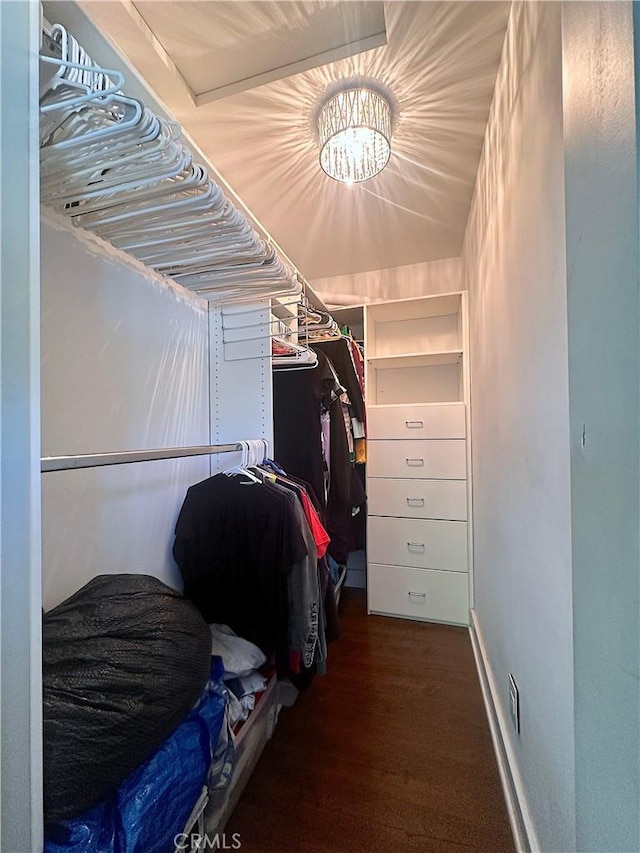 551 W Walnut Ave, Monrovia, CA 91016 - walk in closet featuring dark wood finished floors and a chandelier