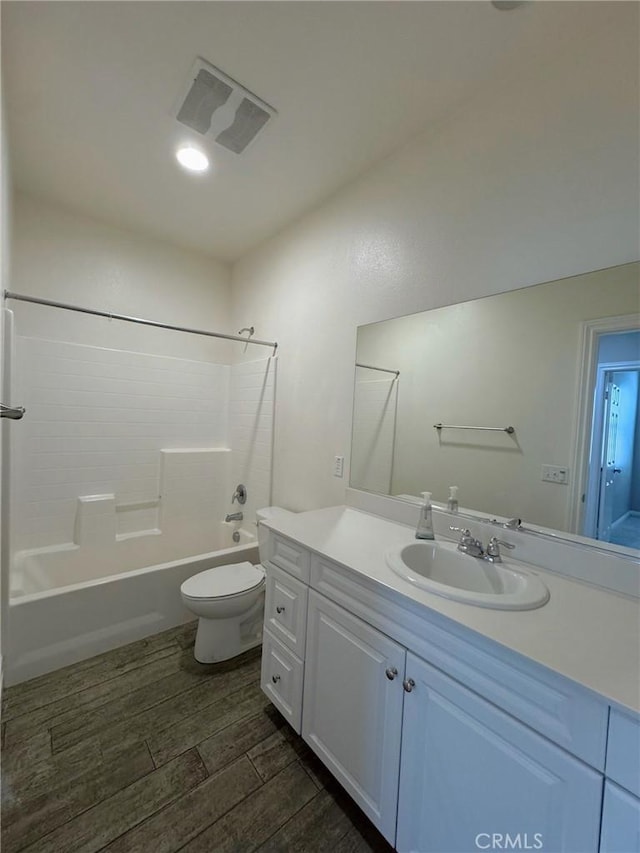 3397 Sequoia Ct, Perris, CA 92570 - bathroom with toilet, tub / shower combination, vanity, and wood finished floors
