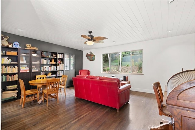 645 Griffith Way, Laguna Beach, CA 92651 - living area featuring plenty of natural light, wood finished floors, a ceiling fan, wood ceiling, and baseboards