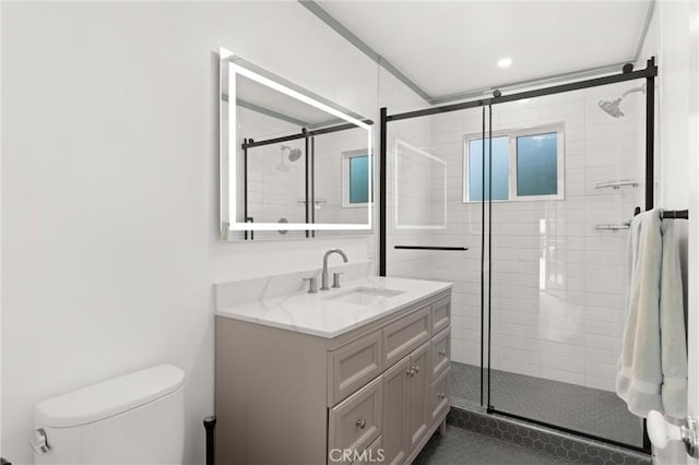 645 Griffith Way, Laguna Beach, CA 92651 - bathroom with a shower stall, vanity, and toilet