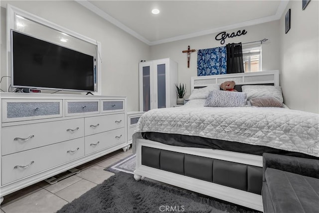 6038 Coke Ave, Long Beach, CA 90805 - bedroom with crown molding, tile patterned flooring, and recessed lighting