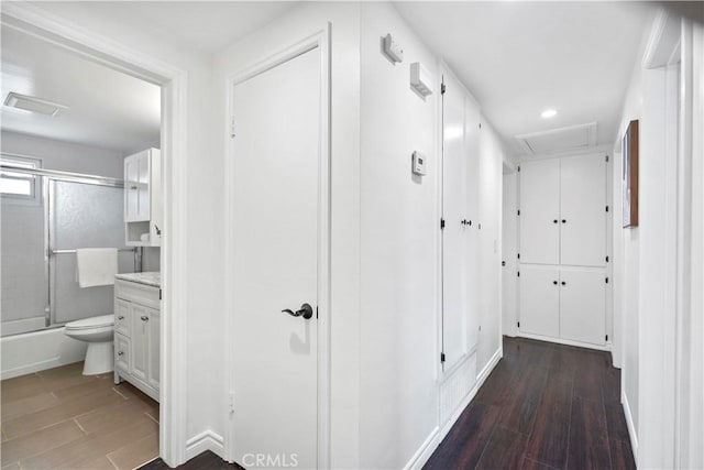 6028 Hart Ave, Temple City, CA 91780 - hall with wood finished floors, attic access, and recessed lighting
