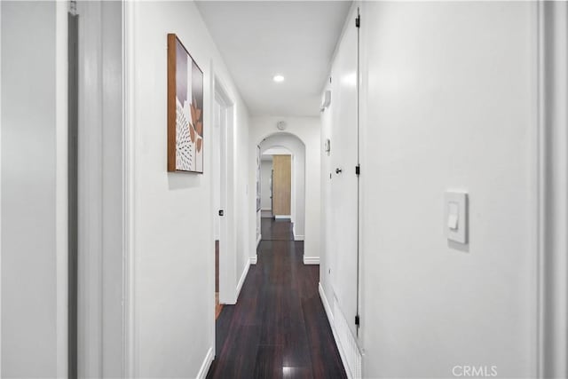 6028 Hart Ave, Temple City, CA 91780 - hall with arched walkways, baseboards, recessed lighting, and dark wood-type flooring