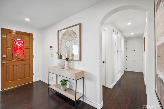 6028 Hart Ave, Temple City, CA 91780 - foyer with wood finished floors, arched walkways, baseboards, and recessed lighting