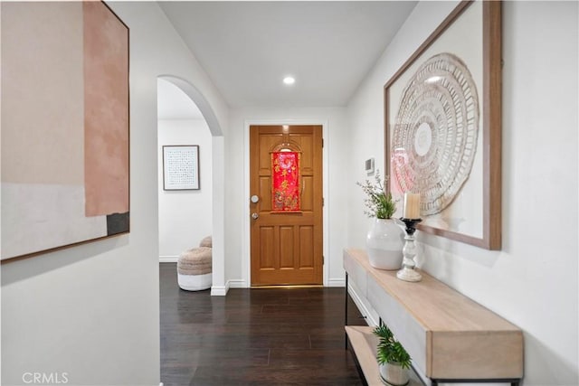 6028 Hart Ave, Temple City, CA 91780 - foyer with dark wood-type flooring, arched walkways, recessed lighting, and baseboards