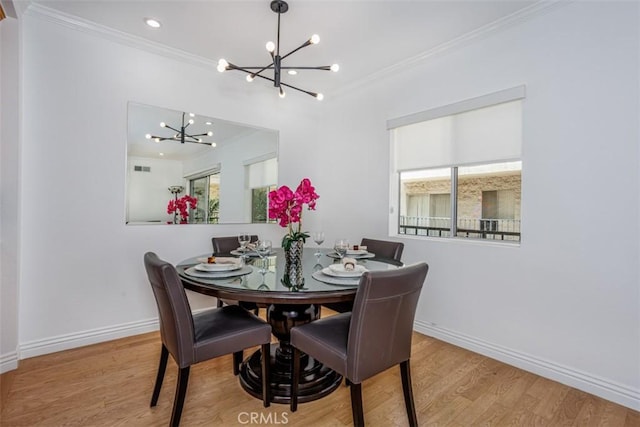 1115 S Elm Dr Unit 510, Los Angeles, CA 90035 - dining area with a chandelier, ornamental molding, baseboards, wood finished floors, and recessed lighting