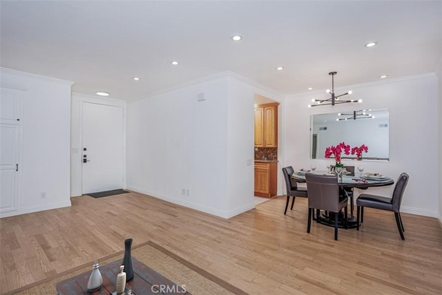 1115 S Elm Dr Unit 510, Los Angeles, CA 90035 - dining room with a chandelier, light wood-style flooring, baseboards, ornamental molding, and recessed lighting