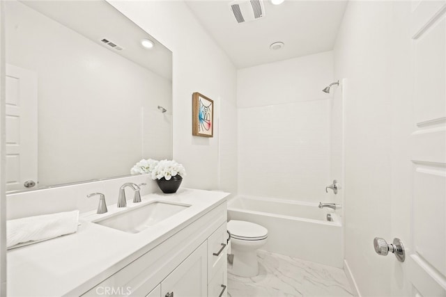 2639 Glamis Ct, Arcadia, CA 91007 - bathroom with toilet, vanity, shower / tub combination, marble look tiles, and baseboards