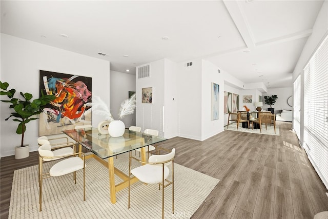 2639 Glamis Ct, Arcadia, CA 91007 - dining space featuring wood finished floors, baseboards, and beamed ceiling