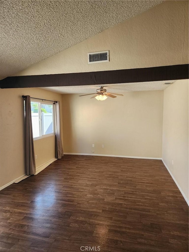 2120 Jacaranda Ct, San Bernardino, CA 92404 - unfurnished room featuring ceiling fan, wood finished floors, a textured ceiling, vaulted ceiling, and baseboards