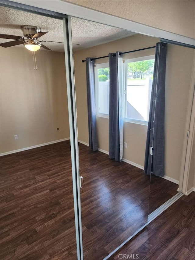 2120 Jacaranda Ct, San Bernardino, CA 92404 - empty room featuring wood finished floors, ceiling fan, baseboards, and a textured ceiling