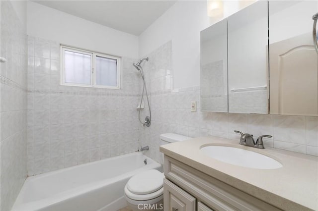 full bath with toilet, shower / bath combination, and vanity