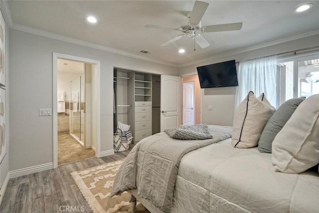 4273 Spoon Bill Way, Oceanside, CA 92057 - bedroom featuring light wood finished floors, baseboards, ornamental molding, a closet, and recessed lighting