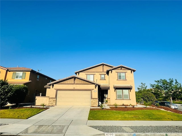 4772 Marrieta St, Jurupa Valley, CA 91752 - view of front of house featuring a garage, driveway, a front yard, and stucco siding