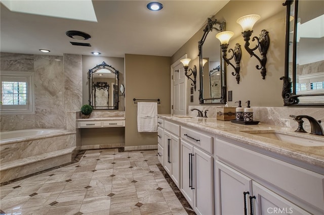948 Peninsula Ave, Claremont, CA 91711 - full bath with a bath, double vanity, and recessed lighting