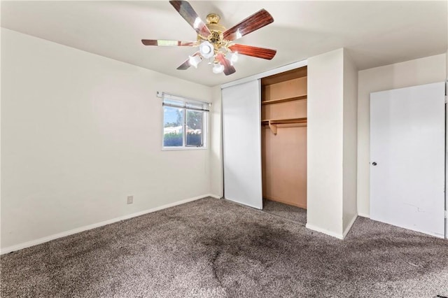 4303 Kansas Ave, Riverside, CA 92507 - unfurnished bedroom with carpet flooring, a closet, baseboards, and ceiling fan