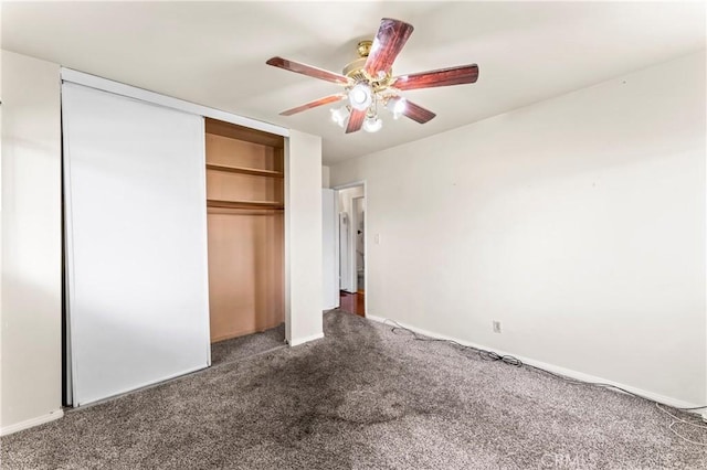 4303 Kansas Ave, Riverside, CA 92507 - unfurnished bedroom featuring carpet, a closet, baseboards, and a ceiling fan