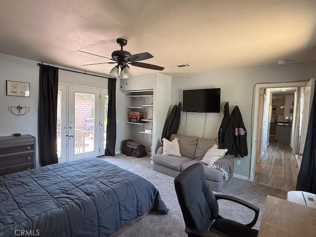 17857 Main St, Hesperia, CA 92345 - bedroom with carpet, access to outside, a textured ceiling, a ceiling fan, and baseboards