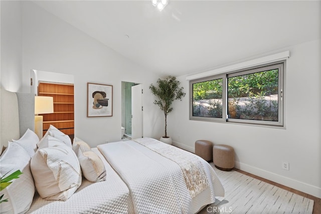 1318 Outrigger Dr, Corona Del Mar, CA 92625 - bedroom featuring wood finished floors, baseboards, a walk in closet, and high vaulted ceiling