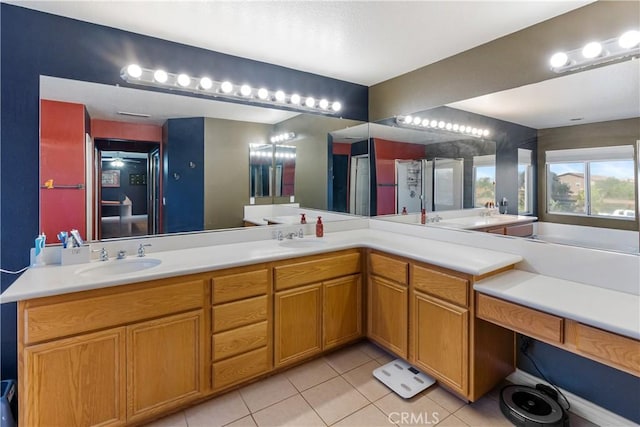 7311 Pinewood Ct, Eastvale, CA 92880 - full bathroom with tile patterned floors and double vanity