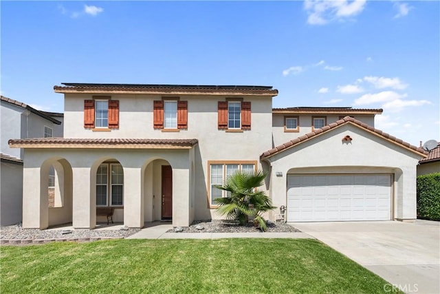 7311 Pinewood Ct, Eastvale, CA 92880 - mediterranean / spanish-style home featuring a porch, stucco siding, driveway, and an attached garage