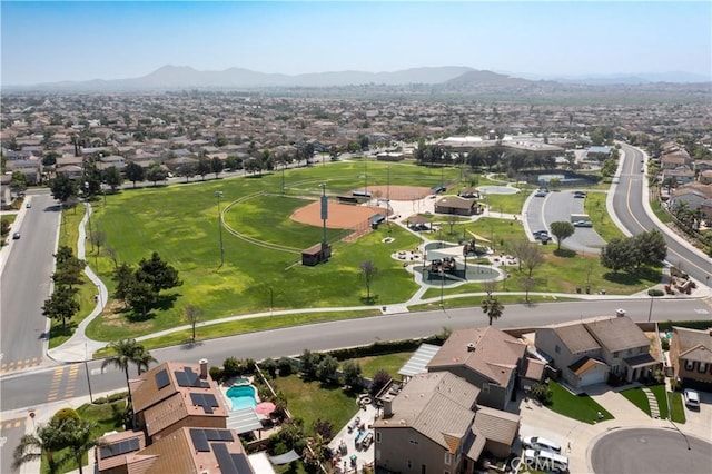 7311 Pinewood Ct, Eastvale, CA 92880 - aerial overview of property's location featuring a mountain backdrop and nearby suburban area