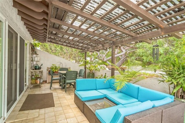 16511 Caminito Vecinos Unit 59, San Diego, CA 92128 - view of patio with an outdoor living space, outdoor dining space, a pergola, and a fenced backyard
