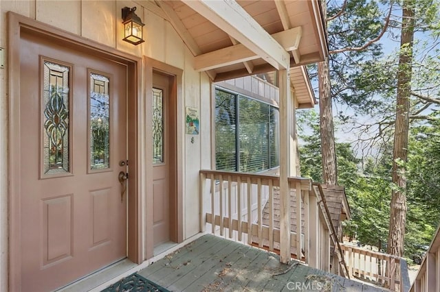 24571 Albrun Dr, Crestline, CA 92325 - property entrance featuring covered porch