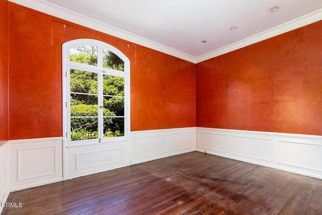 525 Laguna Rd, Pasadena, CA 91105 - empty room with wood finished floors, crown molding, a wainscoted wall, and a decorative wall