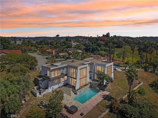 22702 Timbertop Ln, Diamond Bar, CA 91765 - aerial view at dusk of view of pool area
