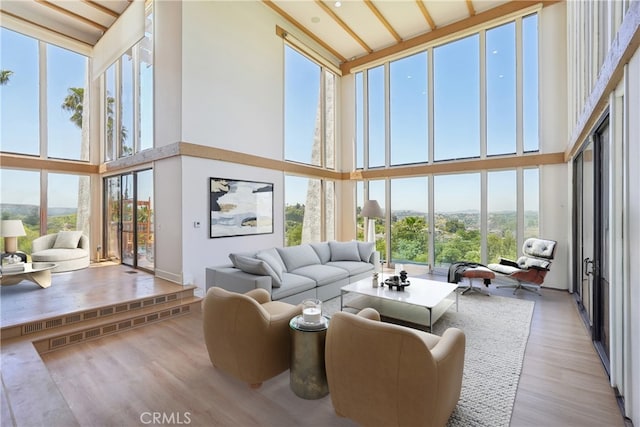 22702 Timbertop Ln, Diamond Bar, CA 91765 - living area with a high ceiling, wood finished floors, healthy amount of natural light, and baseboards