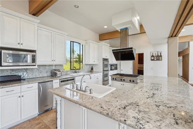 22702 Timbertop Ln, Diamond Bar, CA 91765 - kitchen featuring stainless steel appliances, a sink, tasteful backsplash, white cabinetry, and recessed lighting