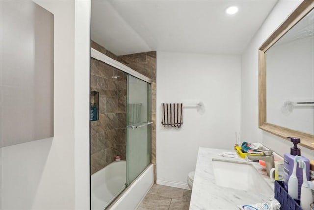 22702 Timbertop Ln, Diamond Bar, CA 91765 - full bath with enclosed tub / shower combo, toilet, vanity, baseboards, and recessed lighting
