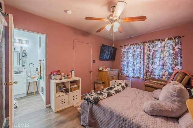 1763 W 245th St, Torrance, CA 90501 - bedroom featuring wood finished floors, a sink, ensuite bath, and a ceiling fan