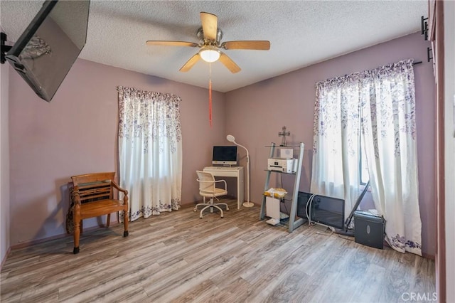 1763 W 245th St, Torrance, CA 90501 - office area featuring wood finished floors, a textured ceiling, and a ceiling fan