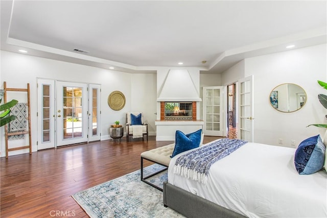 34879 Olive Tree Ln, Yucaipa, CA 92399 - bedroom featuring access to outside, wood finished floors, recessed lighting, french doors, and baseboards