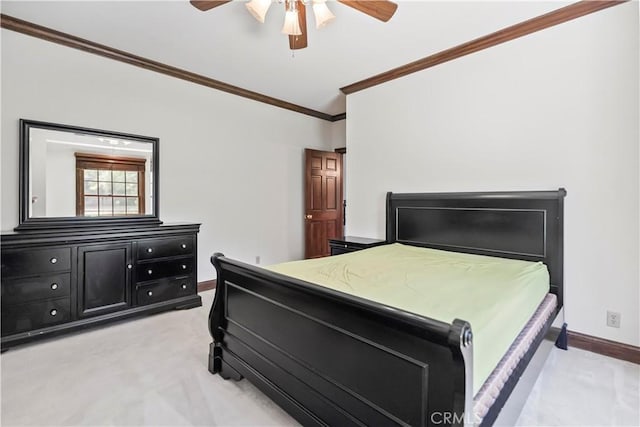 7008 Hawarden Dr, Riverside, CA 92506 - bedroom featuring crown molding, baseboards, light carpet, and ceiling fan