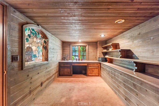 7008 Hawarden Dr, Riverside, CA 92506 - unfurnished office featuring wood ceiling, wooden walls, and light carpet