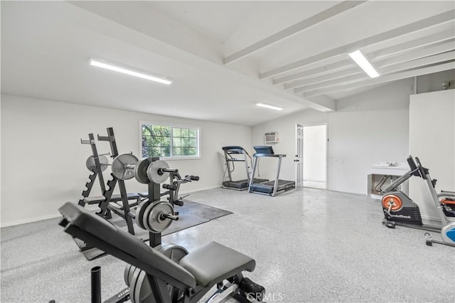 7008 Hawarden Dr, Riverside, CA 92506 - exercise area featuring baseboards and vaulted ceiling
