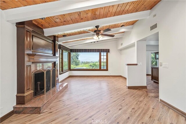 7008 Hawarden Dr, Riverside, CA 92506 - unfurnished living room with baseboards, healthy amount of natural light, a premium fireplace, and wood ceiling
