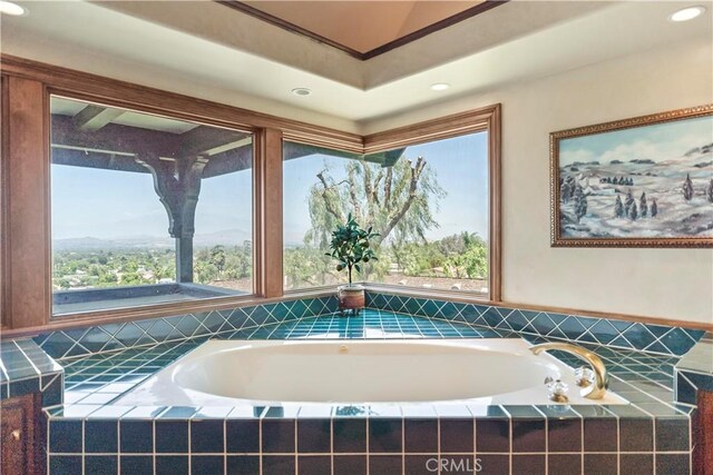 7008 Hawarden Dr, Riverside, CA 92506 - full bathroom featuring a garden tub and recessed lighting