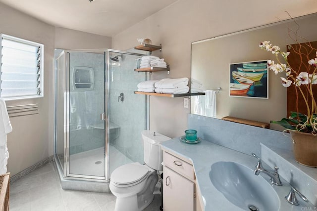 1855 Rubenstein Dr, Cardiff By The Sea, CA 92007 - full bath featuring a shower stall, toilet, vanity, and tile patterned floors